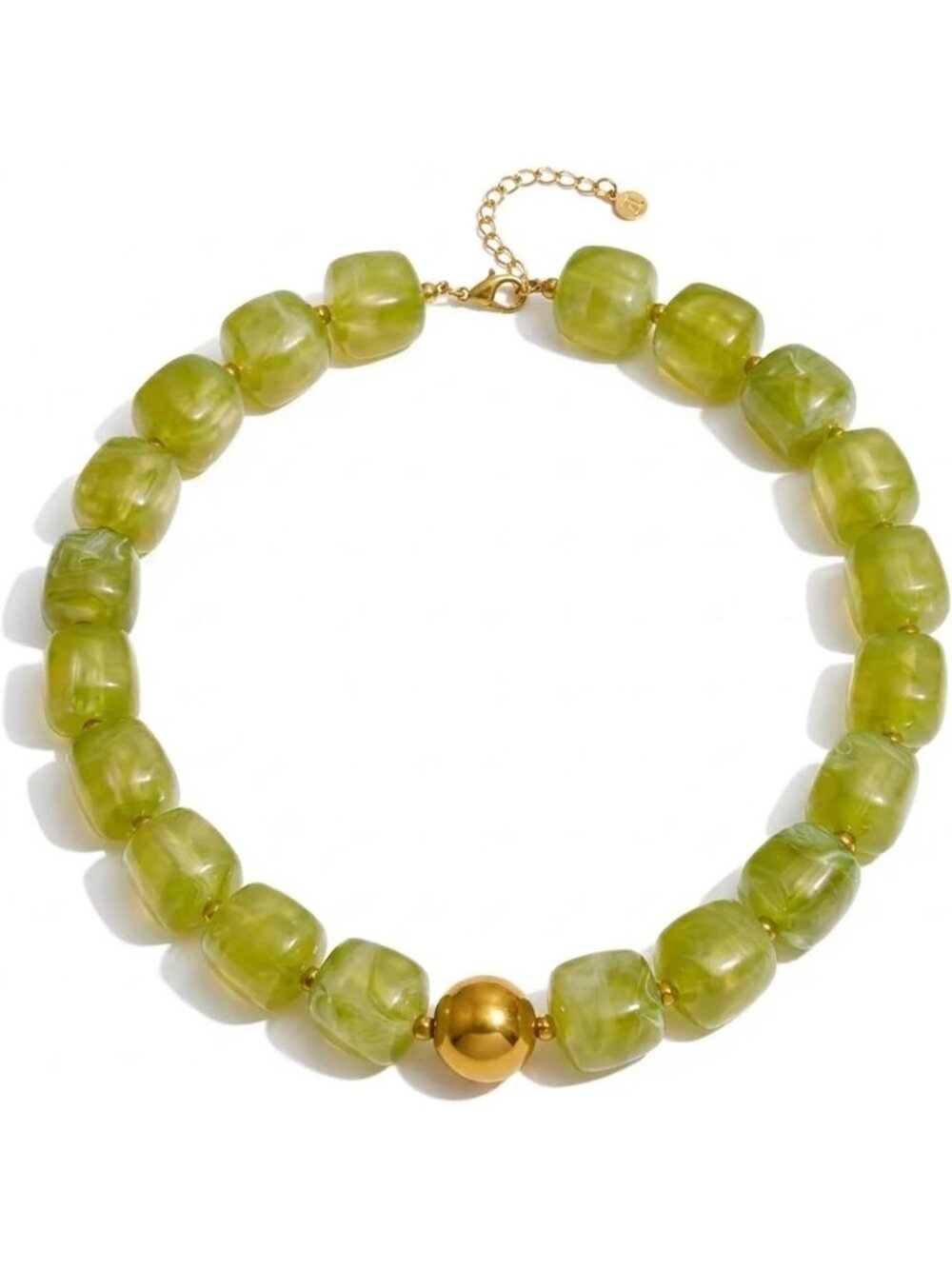 Women's Green Chunky Square Acrylic Beaded Adjustable Length Choker Necklaces